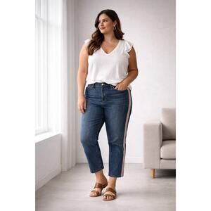 Pilcro Anthropologie Slim Boyfriend Crop Jean Embroidered Side Stripe Boho Denim